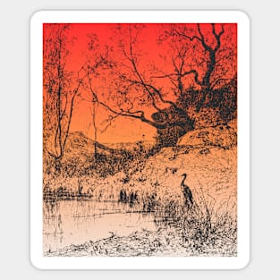 Sunset Over Forest Swamp Sticker